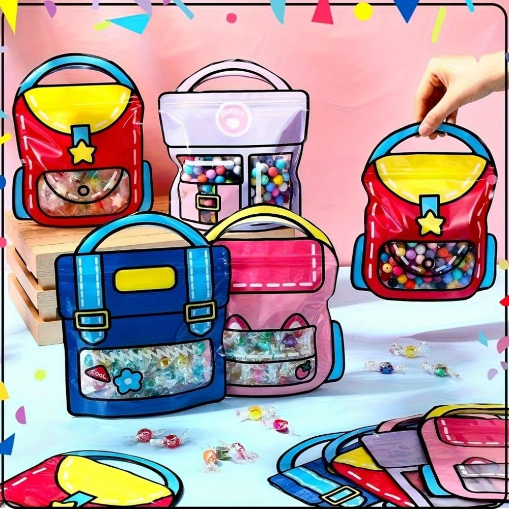 4-Piece Cartoon Backpack Self-Sealing Storage Bags - Cute Ziplock Pouch Set