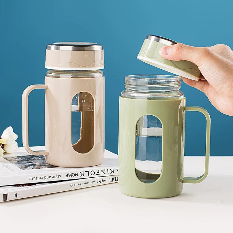 Minimalist Glass Tumbler with Bamboo Lid & Glass Straw (Random Color)