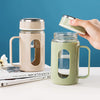 Minimalist Glass Tumbler with Bamboo Lid & Glass Straw (Random Color)
