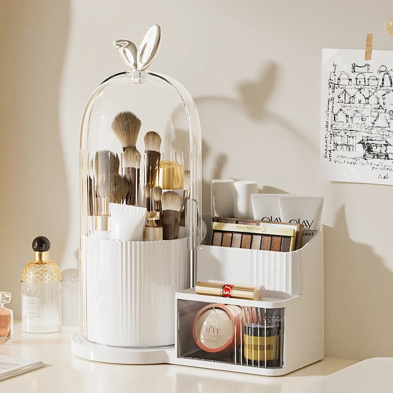 2-in-1 Rotating Dome Brush Station & Cosmetic Organizer