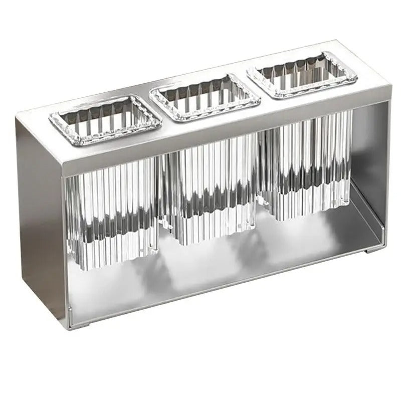 Luxury Acrylic Cutlery Organizer – 3-Compartment Spoon Holder with Gold-Finish Metal Stand for Dining Table