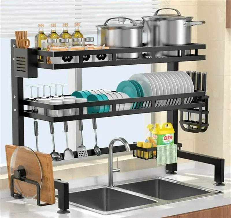 2-Layer Over-the-Sink Dish Drying Rack – Space-Saving Kitchen Organizer