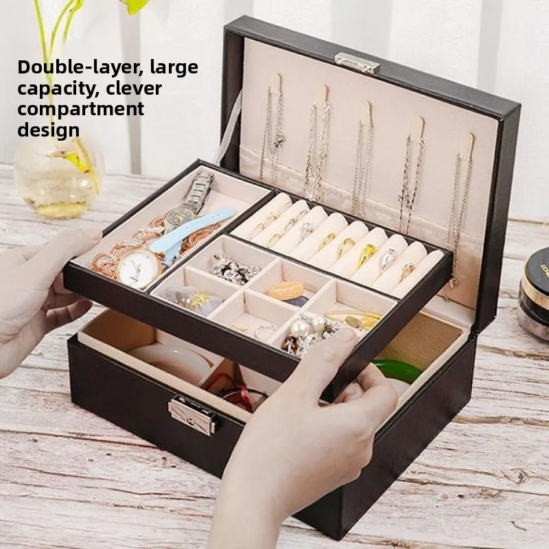 Luxury PU Leather Jewelry Box - Secure Multi-Layer Organizer (Random Color) ZZ