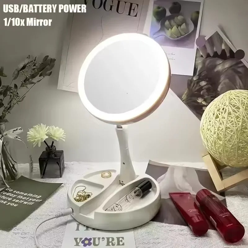 Premium Foldable Double-Sided LED Makeup Mirror