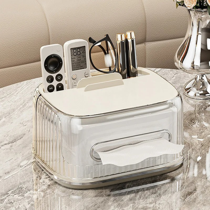 Multifunctional Tissue Box Organizer – Integrated Desktop Holder & Remote Caddy