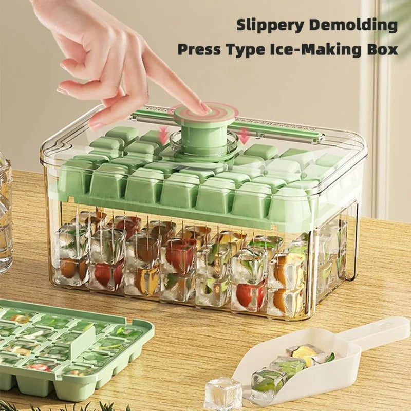Press-Type Ice Cube Maker Mold with Storage Bin & Scoop