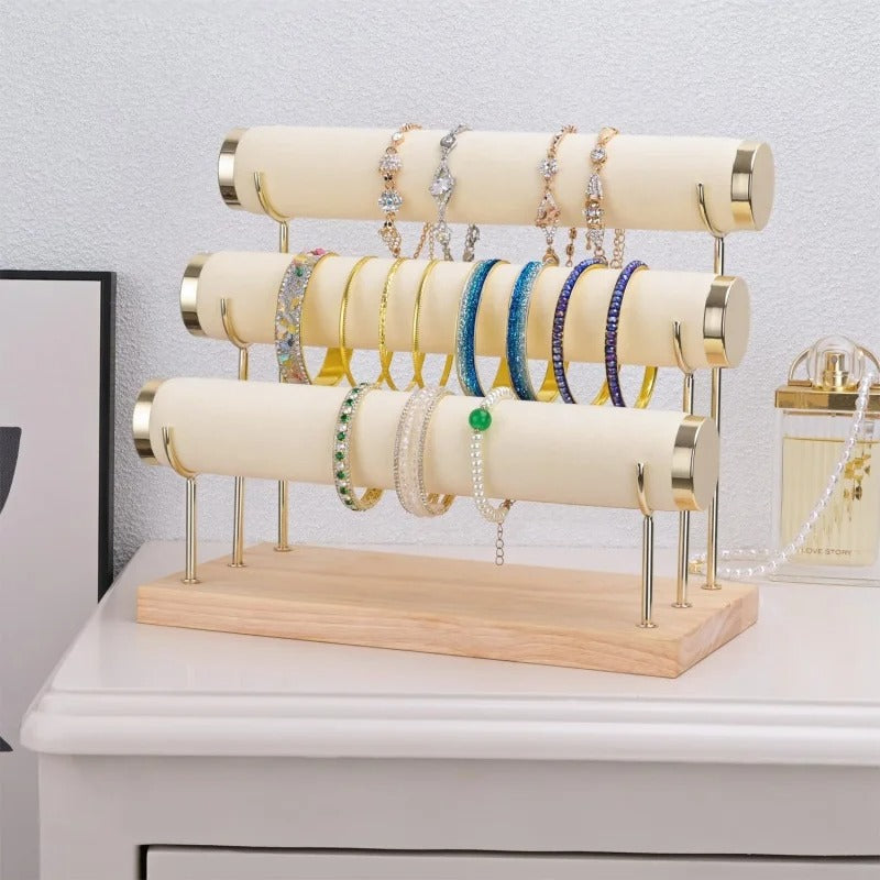 Premium Velvet Jewelry & Watch Display Stand – Tiered Bracelet Organizer (Random Color)