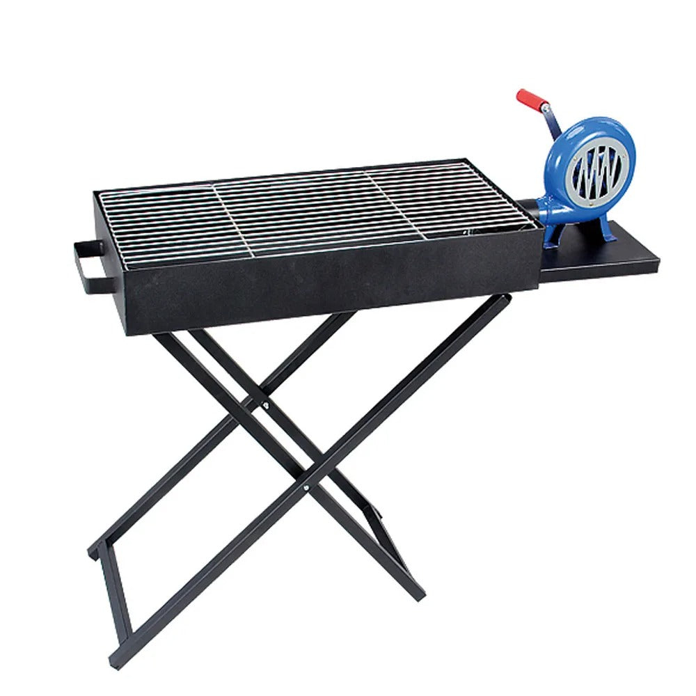 Portable Charcoal BBQ Grill with Manual Hand-Crank Blower