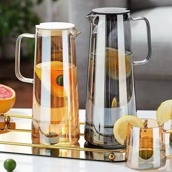 Elegant 1800ml glass water jug for dining table serving, high-clarity glass pitcher.