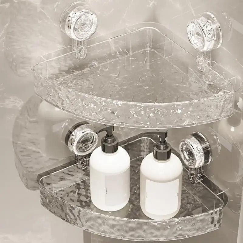 Acrylic Corner Suction Shelf – Drill-Free Bathroom Corner Rack