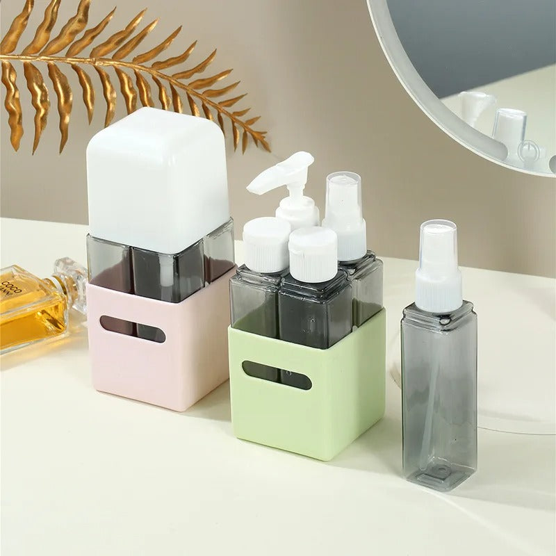 4-in-1 Rotating Travel Bottle Set – 60ml Refillable Leak-Proof Toiletry Kit