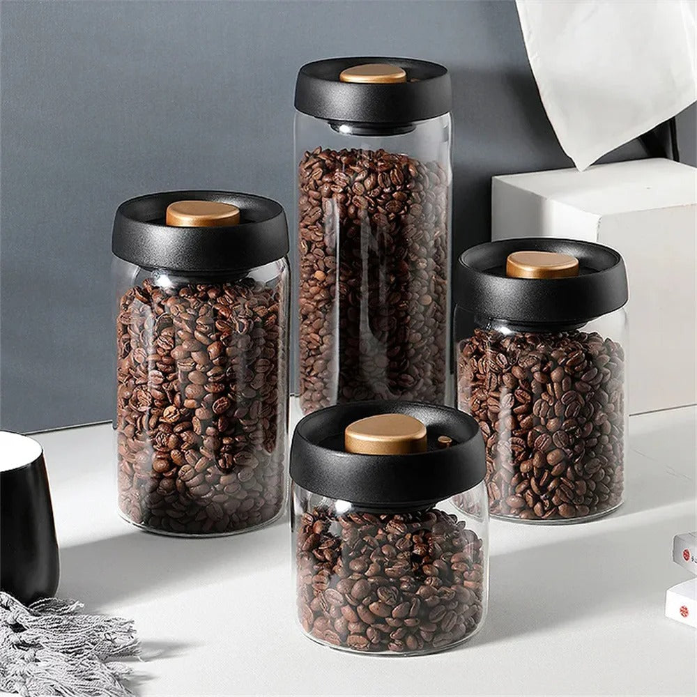 Premium Push-Button Airtight Glass Jar – Borosilicate Storage Canister with Vacuum Sealing Lid