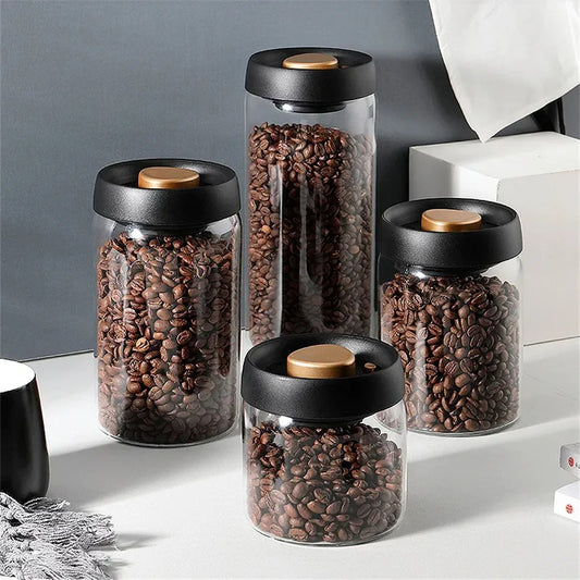 Premium Push-Button Airtight Glass Jar – Borosilicate Storage Canister with Vacuum Sealing Lid