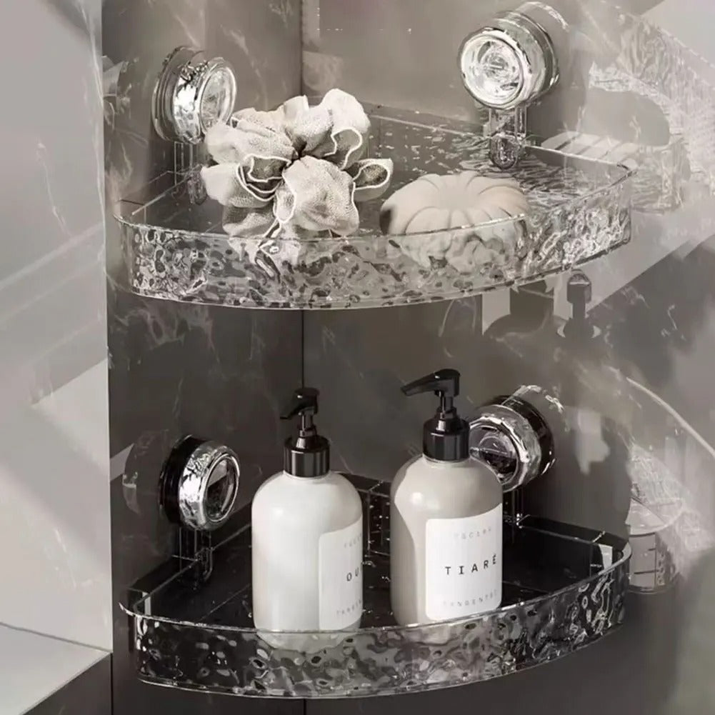Acrylic Corner Suction Shelf – Drill-Free Bathroom Corner Rack