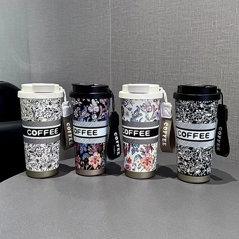 Printed Stainless Steel Insulated Coffee Travel Mug (Random Design)