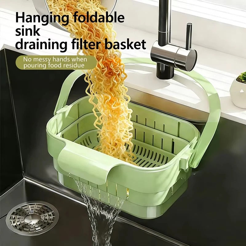 Premium Hanging Foldable Sink Drain Basket - Retractable Kitchen Filter & Organizer