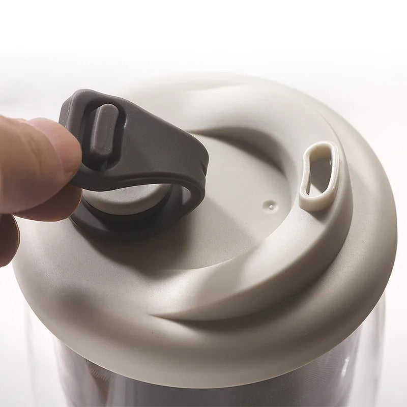 Insulated Double-Wall Borosilicate Glass Mug with Lid
