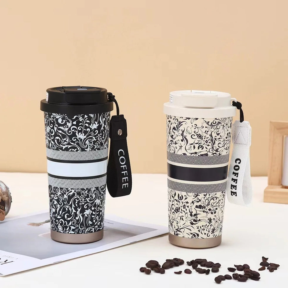 Printed Stainless Steel Insulated Coffee Travel Mug (Random Design)