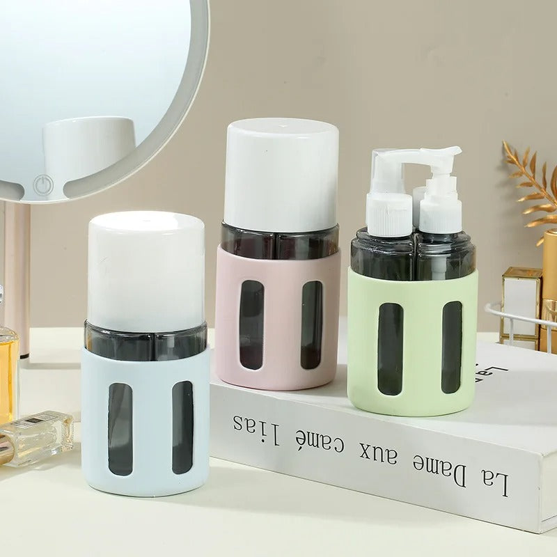 4-in-1 Rotating Travel Bottle Set – 60ml Refillable Leak-Proof Toiletry Kit