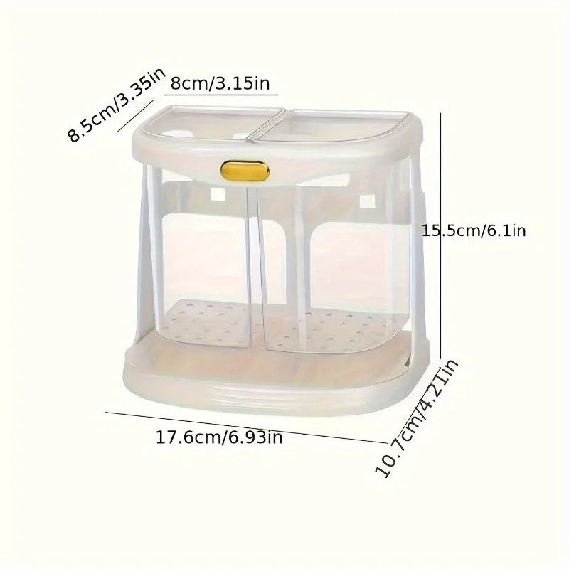 Modern Cutlery Holder – Dual-Slot Kitchen Utensil Organizer with Drip Tray & Gold Accents