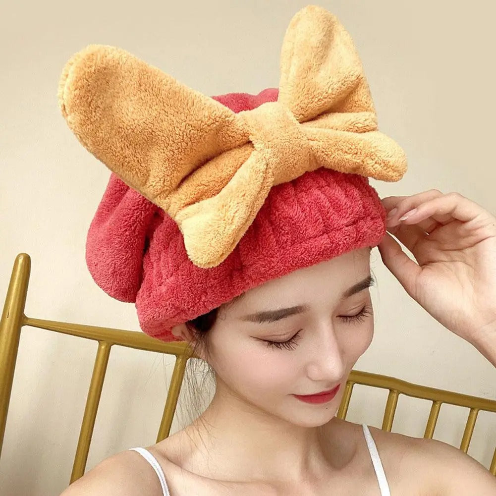 Ultra-Absorbent Microfiber Hair Drying Cap & Quick-Dry Magic Towel with Cute Bow