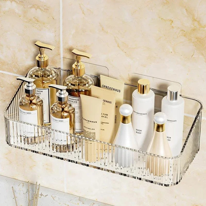 Wall Mounted Cosmetics Storage Rack - Corner Wall Shelf Organizer for Bathroom - Trenducts.pk