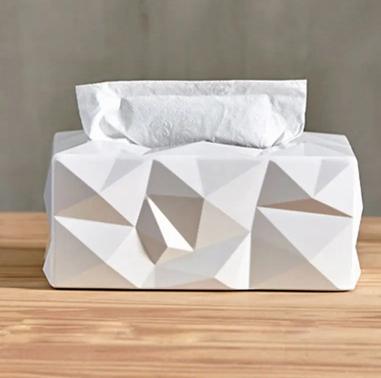 Minimalist Geometric Tissue Box – Modern White Holder