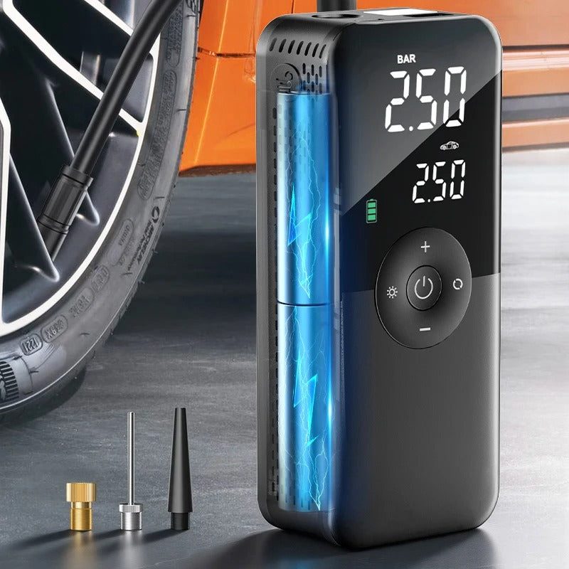 Smart Portable Rechargeable Air Compressor – 2000mAh Mini Digital Inflator & Power Bank Emergency Kit