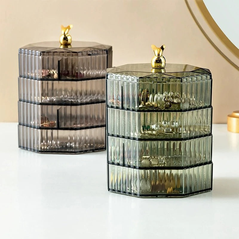 Crystal Carousel Vanity Case - Rotating Jewelry Storage Box