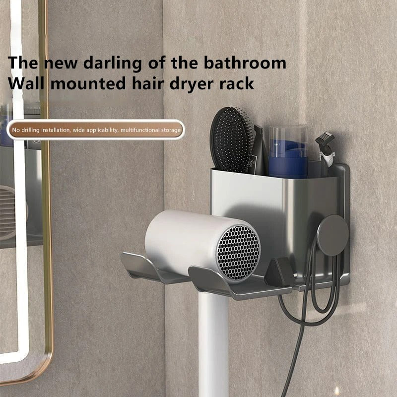 3-in-1 Wall-Mounted Hair Dryer Holder & Vanity Organizer