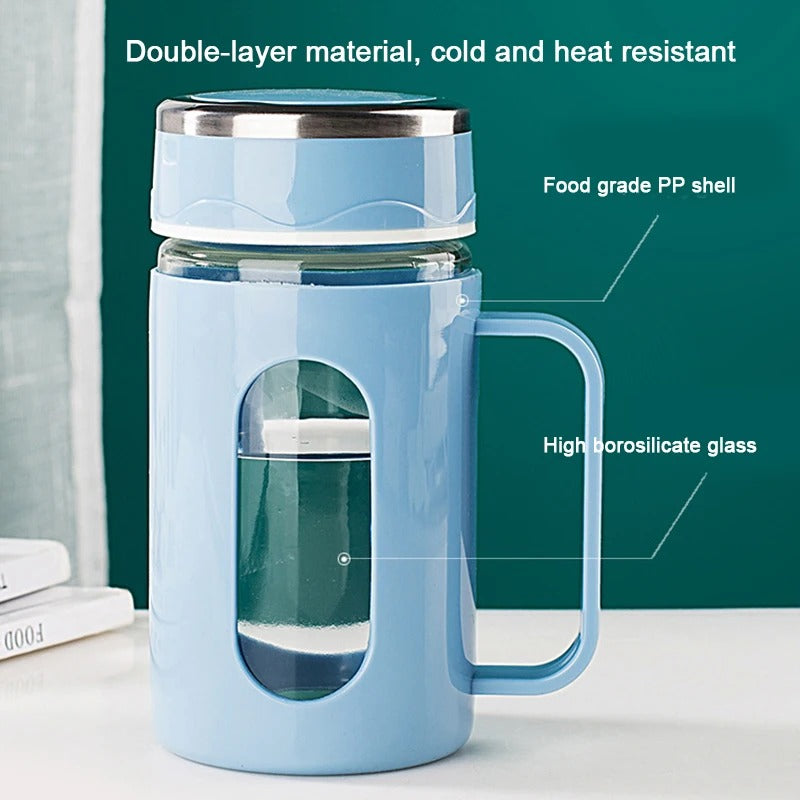 Minimalist Glass Tumbler with Bamboo Lid & Glass Straw (Random Color)