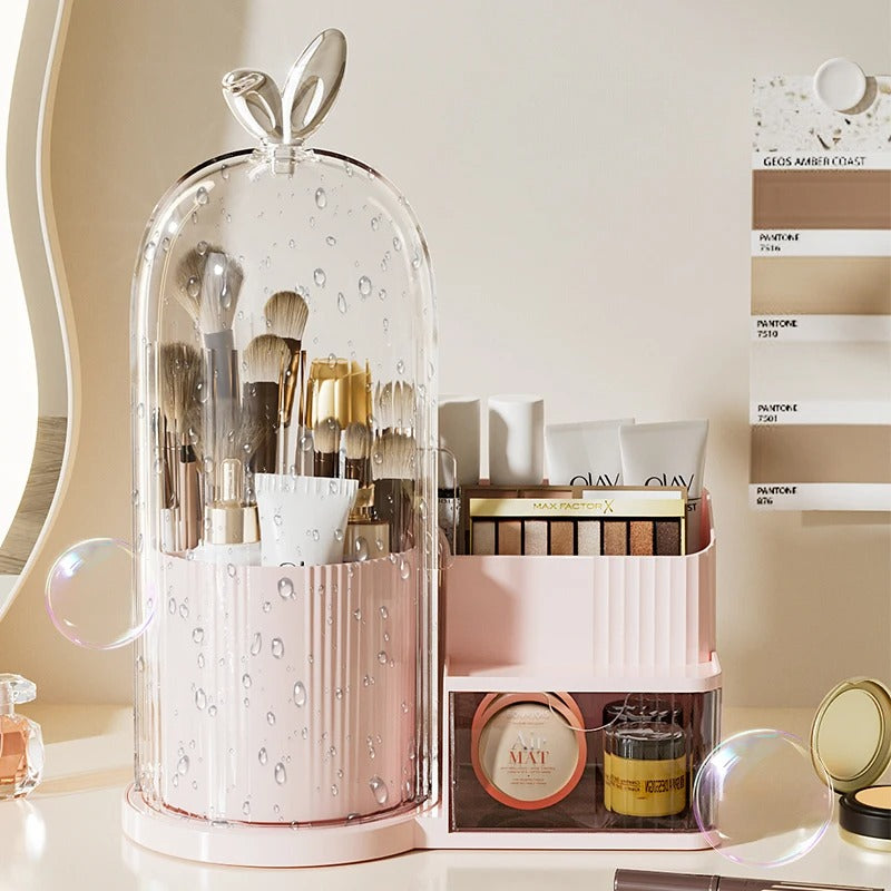 2-in-1 Rotating Dome Brush Station & Cosmetic Organizer