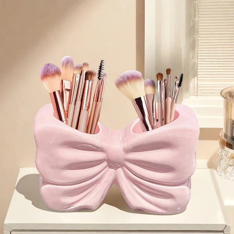 Elegant Bow Accent Multi-Purpose Organizer – Chic Desktop & Vanity Storage