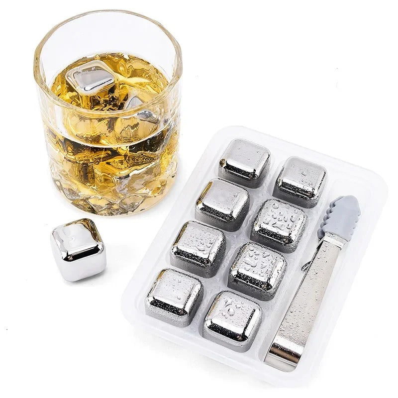 6-Piece Reusable Stainless Steel Ice Cube Set with Tong