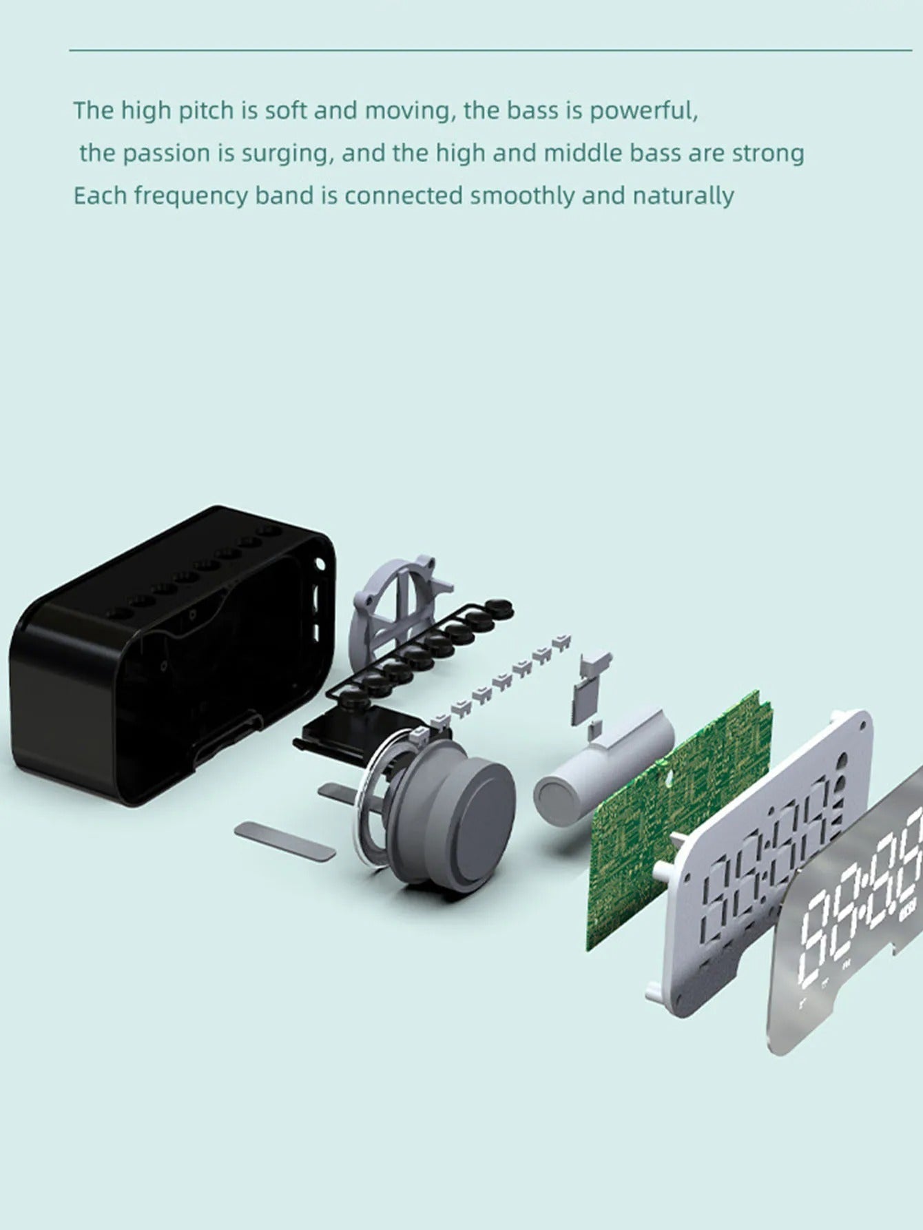 3-in-1 Wireless Bluetooth Speaker, Digital Alarm Clock & Mirror Display
