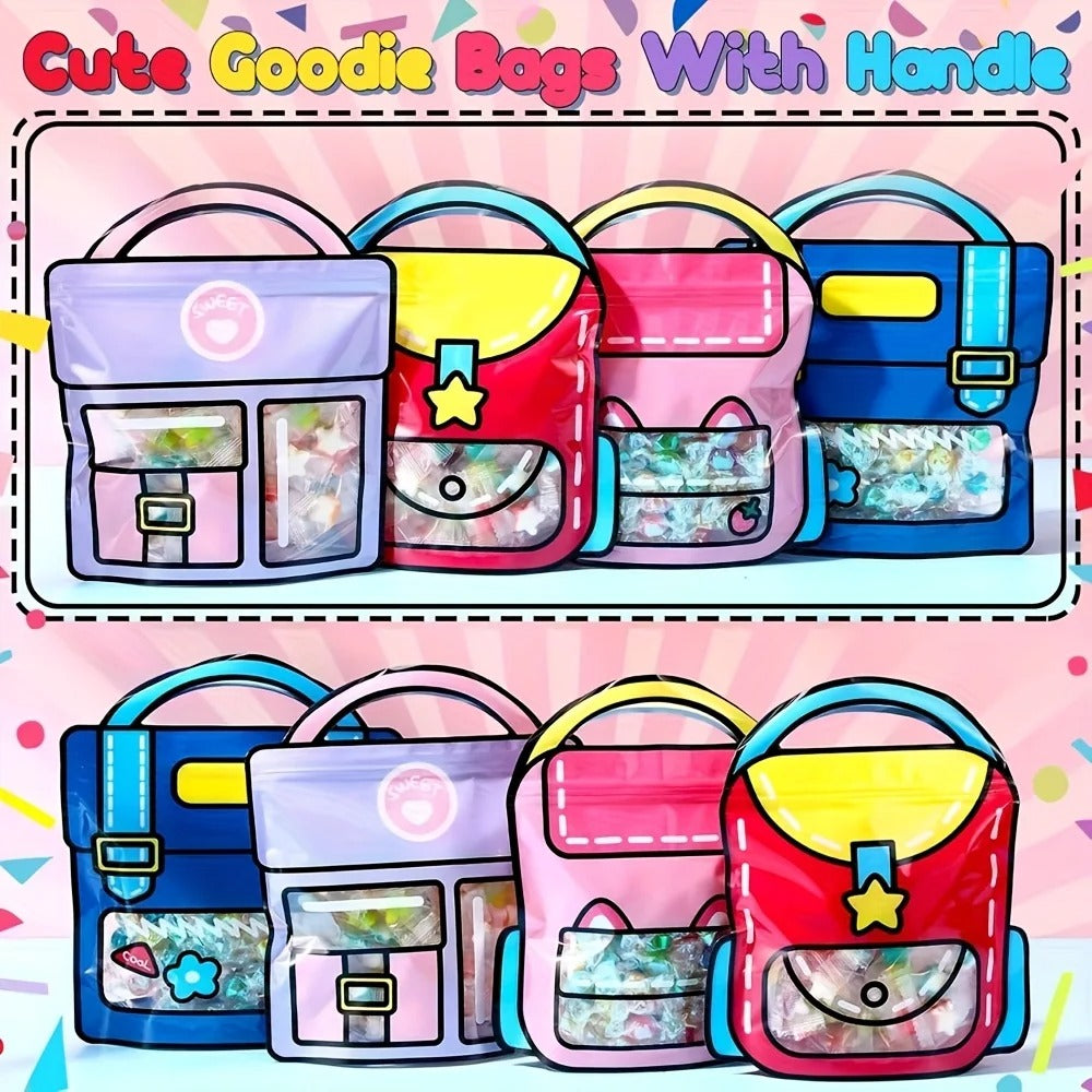 4-Piece Cartoon Backpack Self-Sealing Storage Bags - Cute Ziplock Pouch Set
