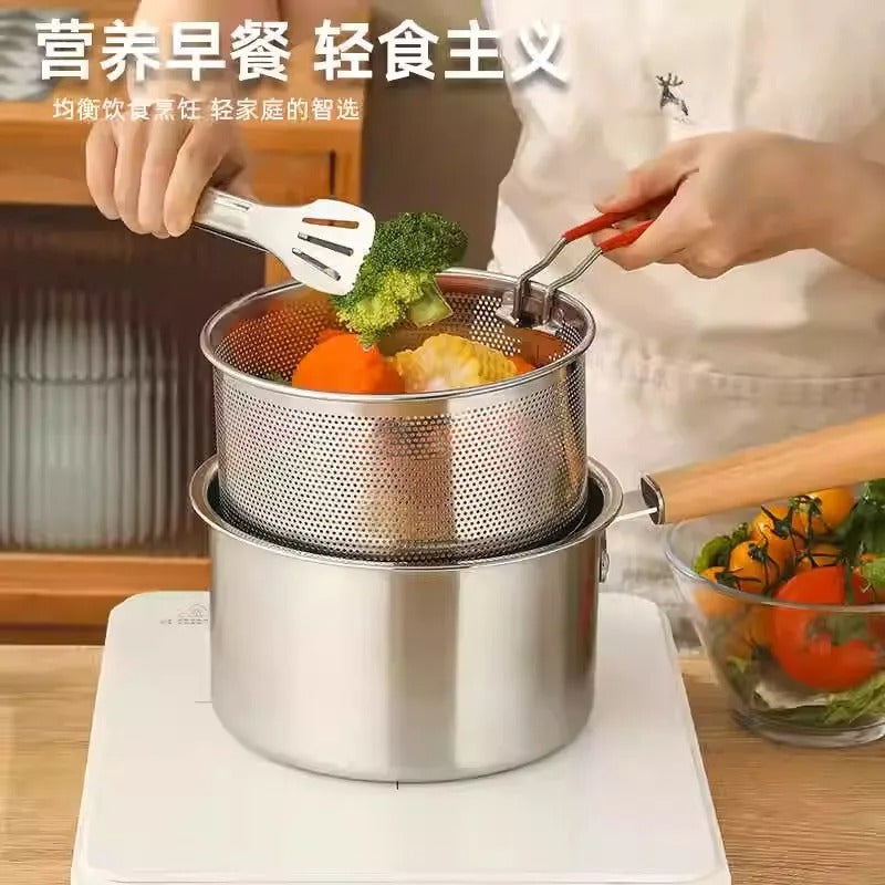Stainless Steel Deep Frying Pot with Removable Mesh Strainer Basket