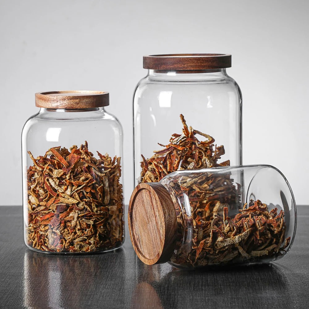 Large Capacity Borosilicate Glass Jar with Airtight Wood Lid MJ