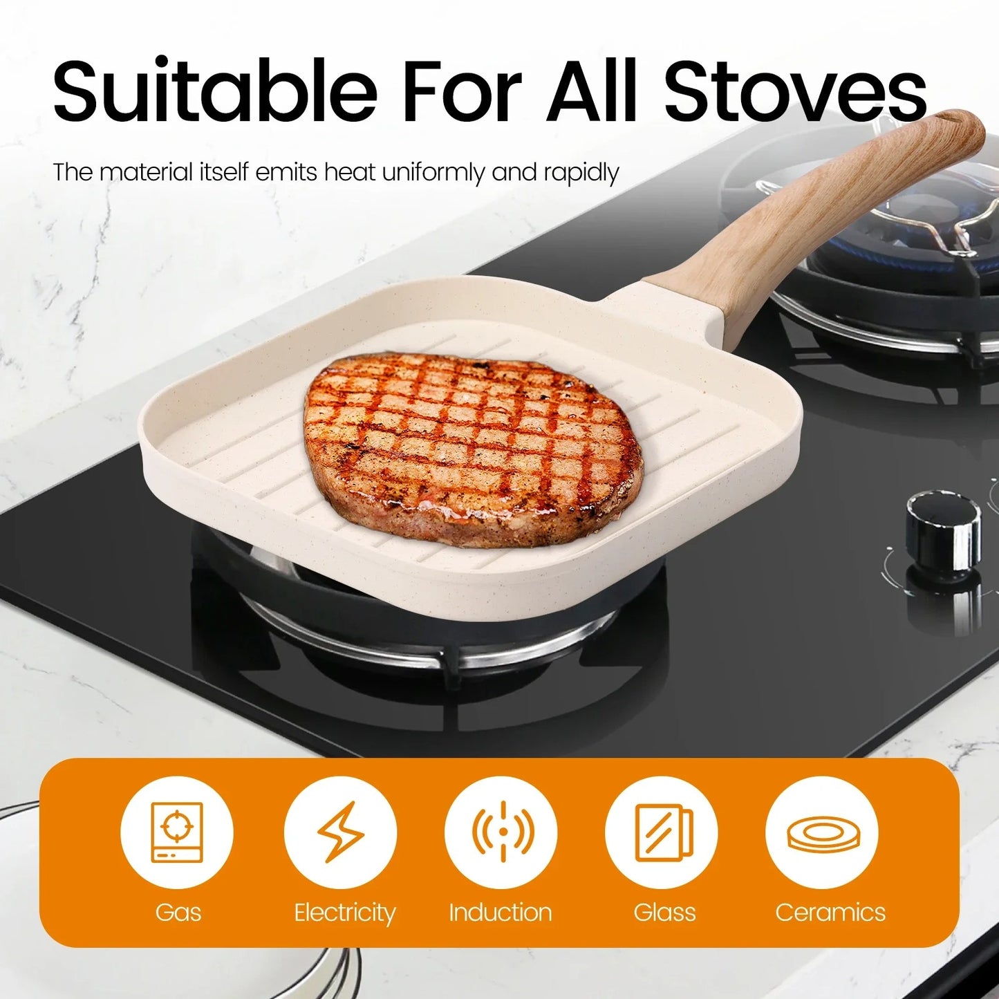 Non-Stick Square Grill Pan – Die-Cast Aluminum Stovetop Griddle with Deep Ridge Lines