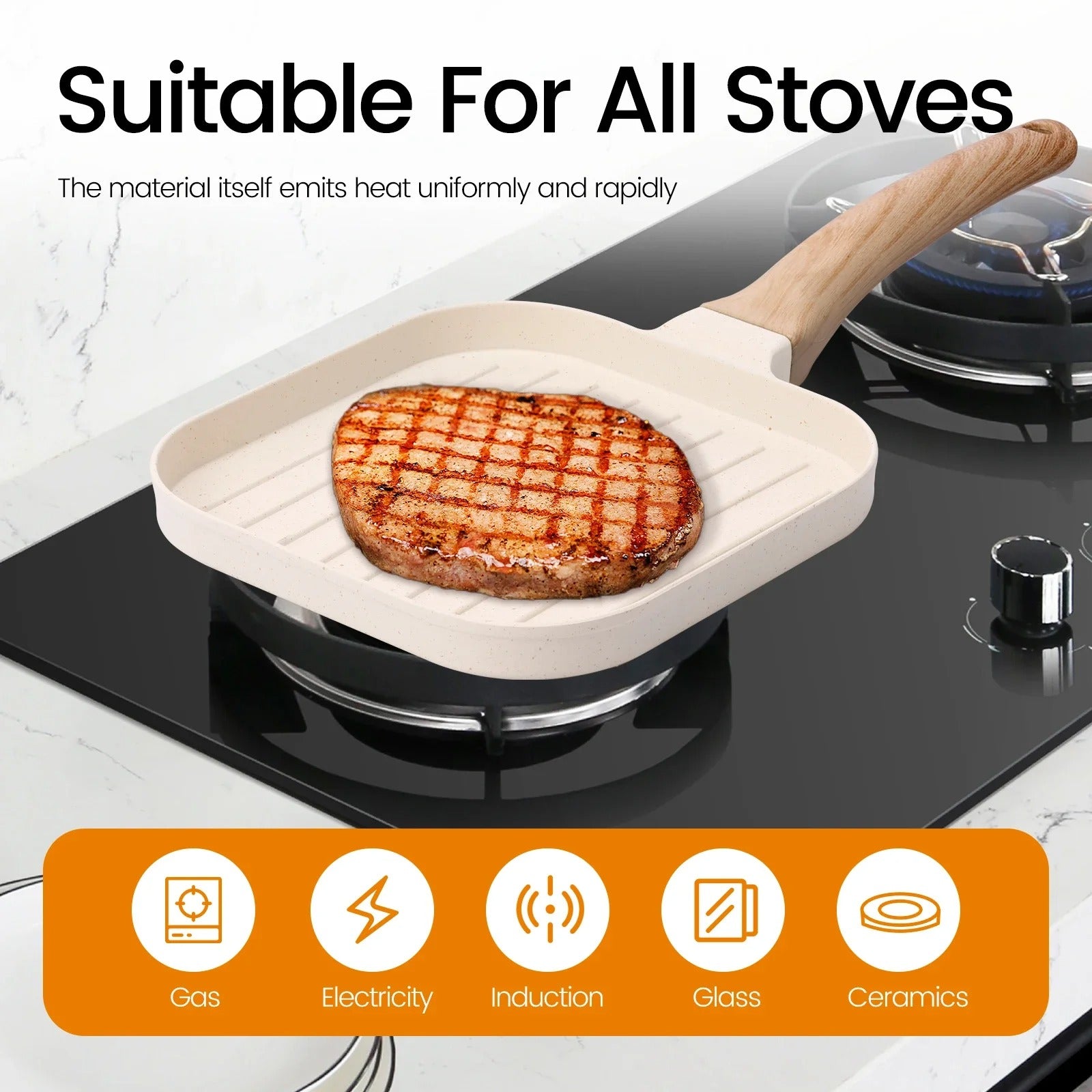 Non-Stick Square Grill Pan – Die-Cast Aluminum Stovetop Griddle with Deep Ridge Lines