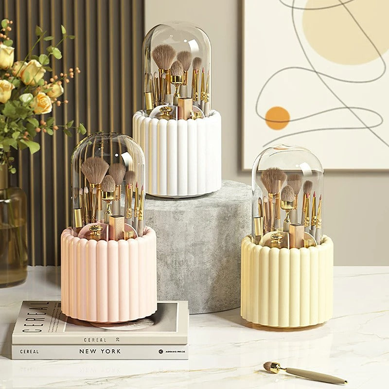 Rotating Makeup Brush Holder – Raised Dot Dust-Proof Storage Tube with Lid