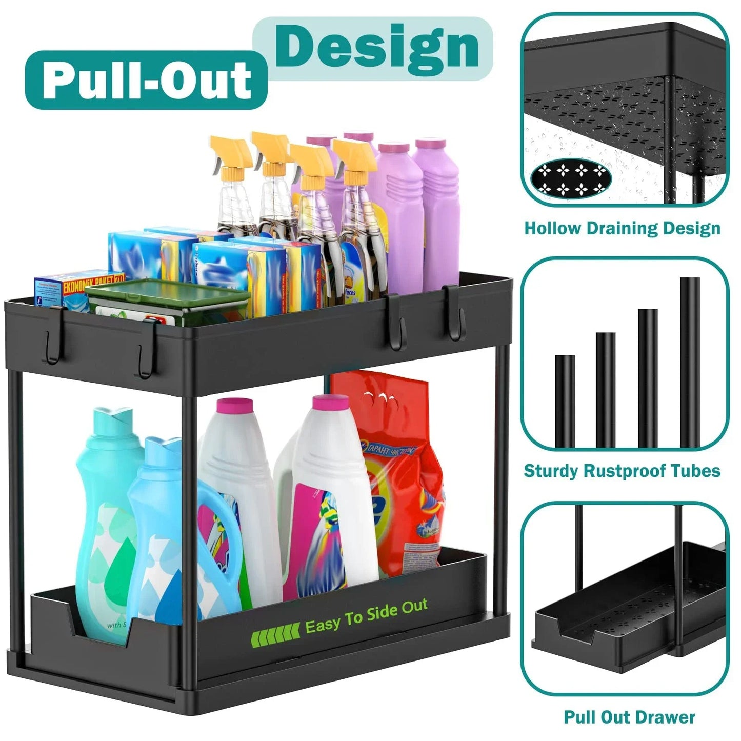 2-Layer Under Sink Multi-Purpose Moveable Storage Rack