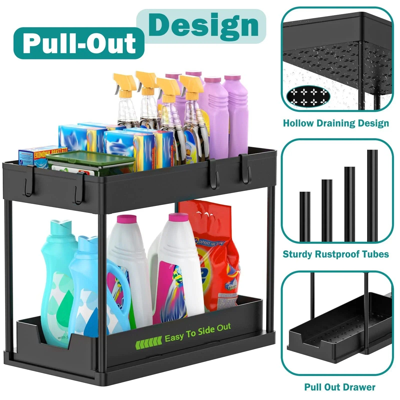 2-Layer Under Sink Multi-Purpose Moveable Storage Rack