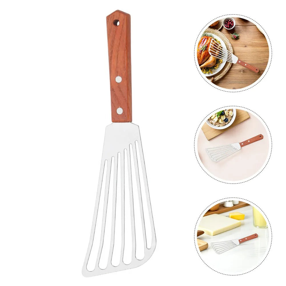 Stainless Steel Slotted Fish Spatula – Flexible Professional Turner with Wooden Handle