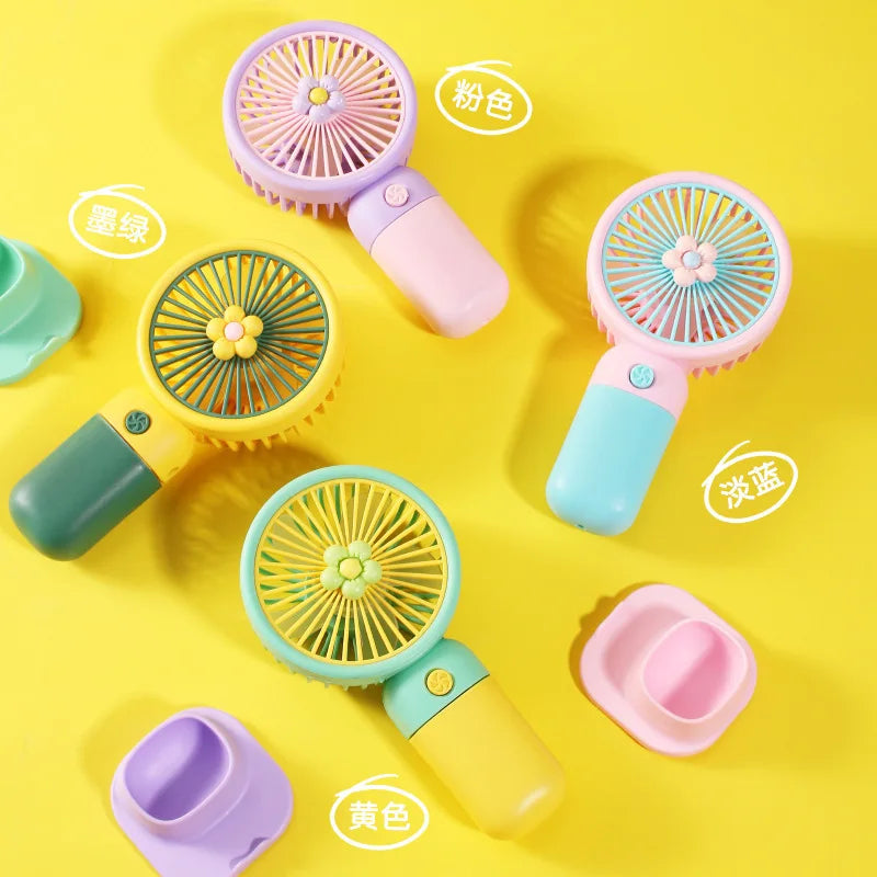 Mini Rechargeable Handheld Fan – Portable USB Personal Fan with Desktop Stand (Random Color)
