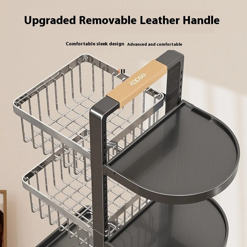 Multi-Functional Floor Standing Metal Kitchen Storage Trolley - Rolling Vegetable & Fruit Organizer with Drawer