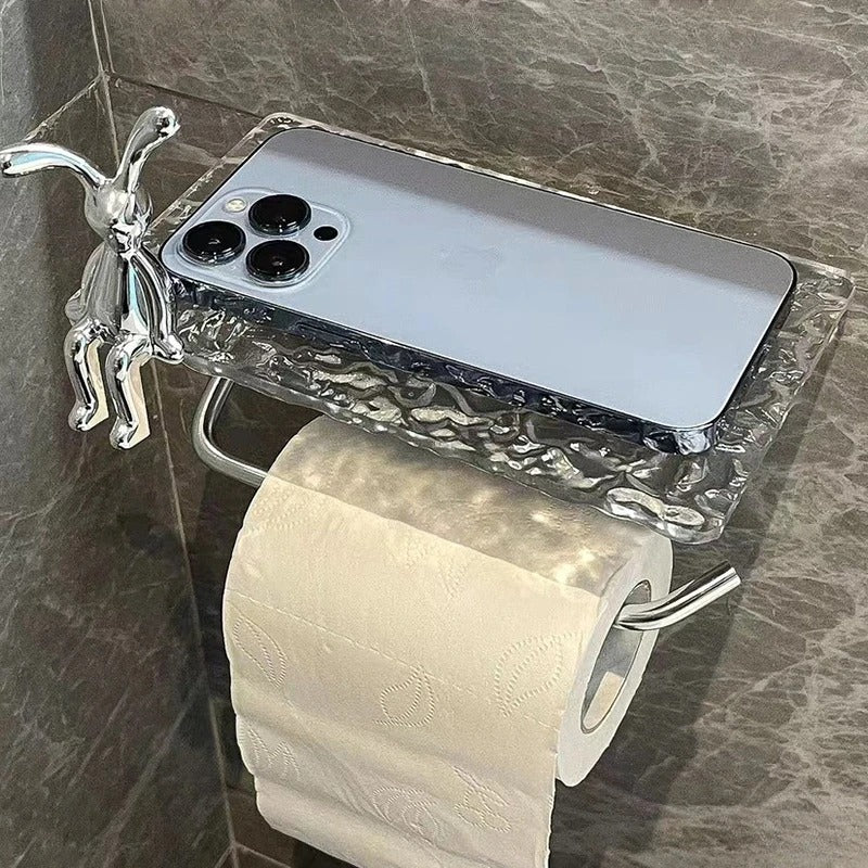 Luxury Acrylic Toilet Paper Holder with Integrated Storage Shelf