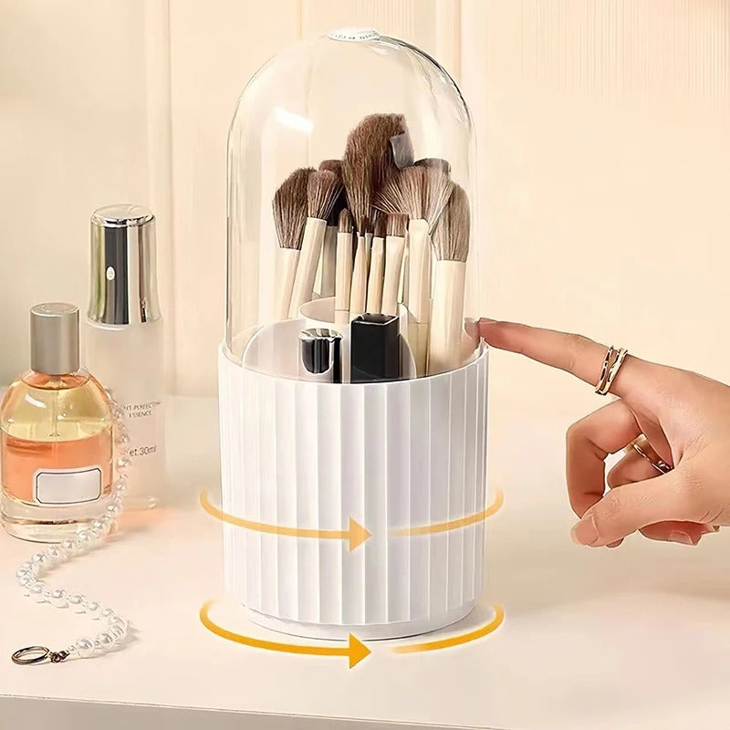Rotating Makeup Brush Holder – Raised Dot Dust-Proof Storage Tube with Lid