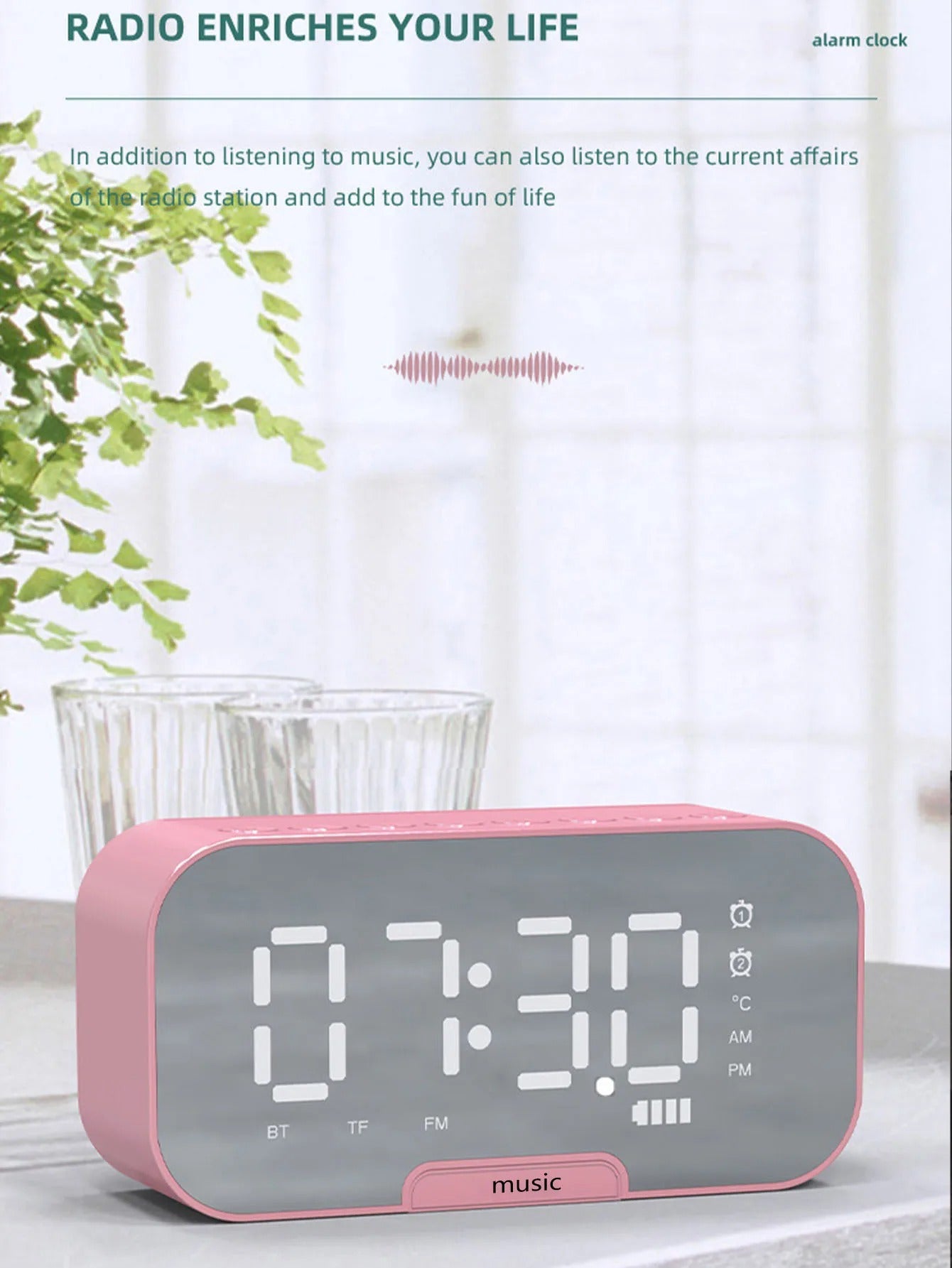 3-in-1 Wireless Bluetooth Speaker, Digital Alarm Clock & Mirror Display