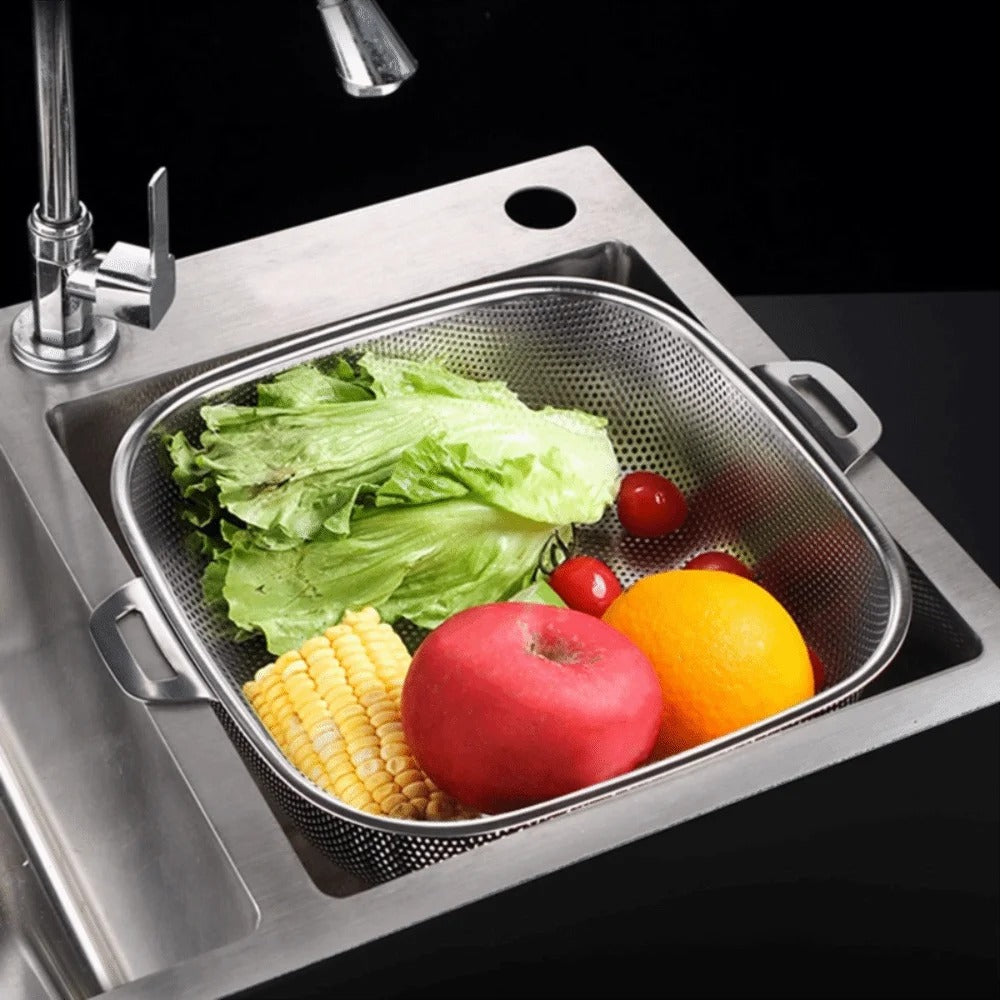 Premium Stainless Steel Rice Colander – Heavy-Duty Fine Mesh Strainer for Kitchen & Grain